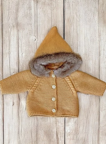Trenca de bebé unisex en punto gordito con capucha