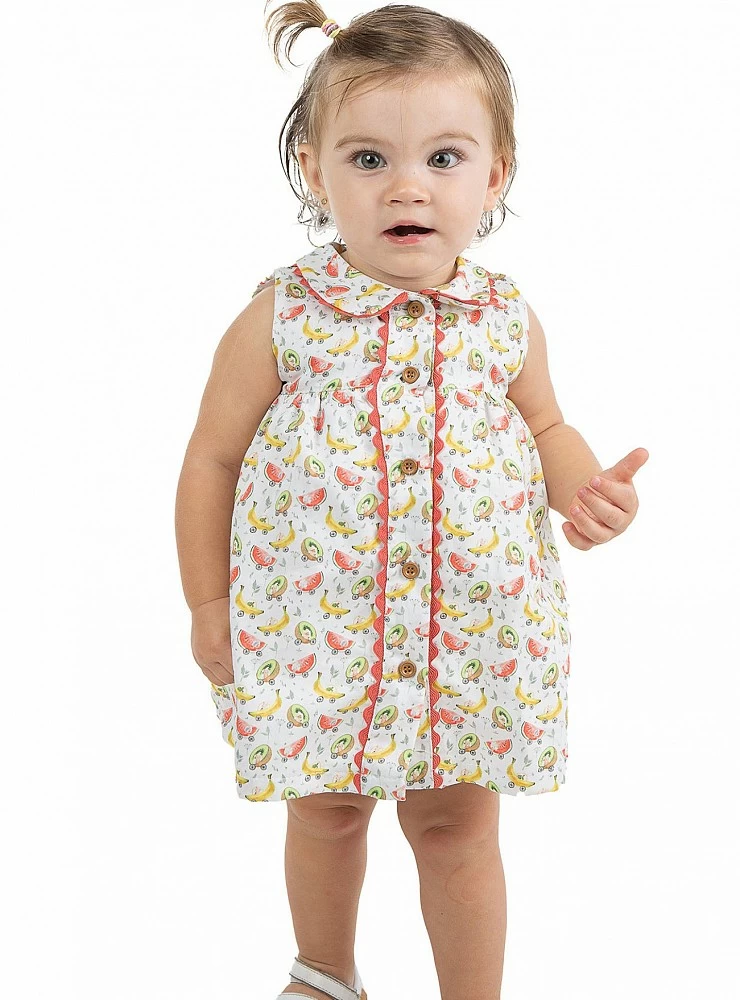 Tropical fruit collection baby dress with collar