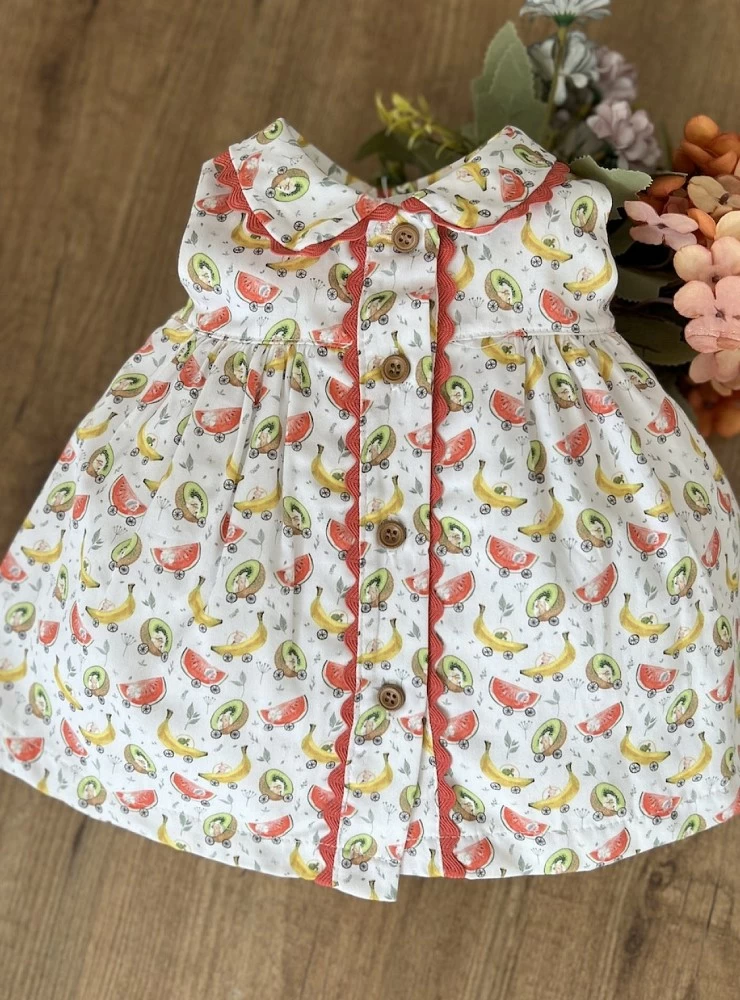 Tropical fruit collection baby dress with collar