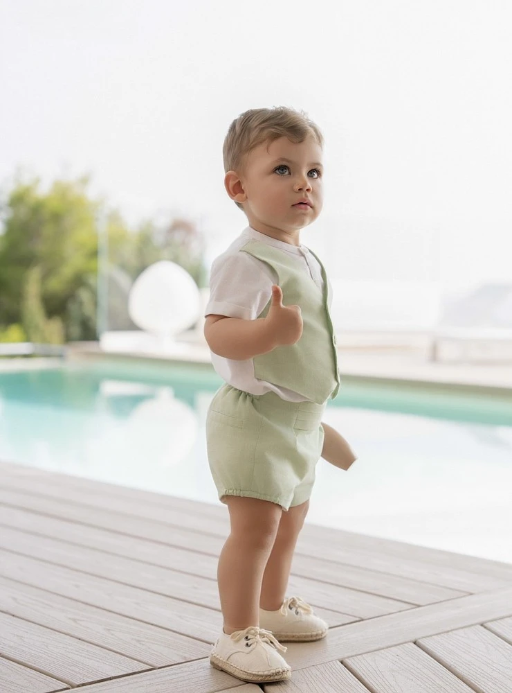 Two-piece outfit for baby boy formal wear. Mint green.