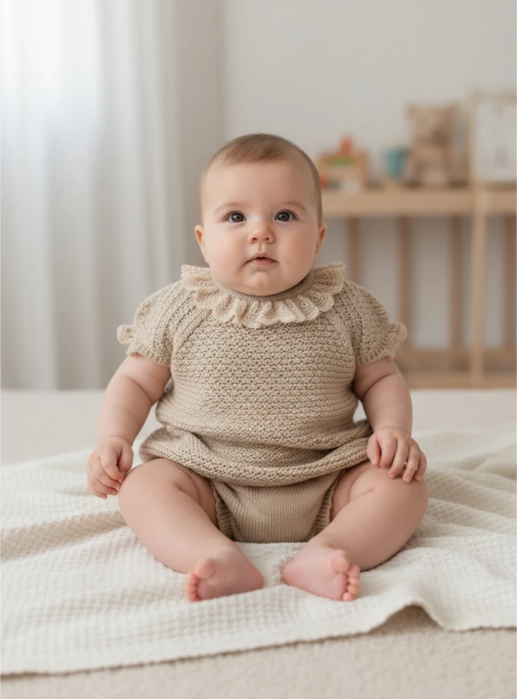 Two-piece outfit for girls in sand color