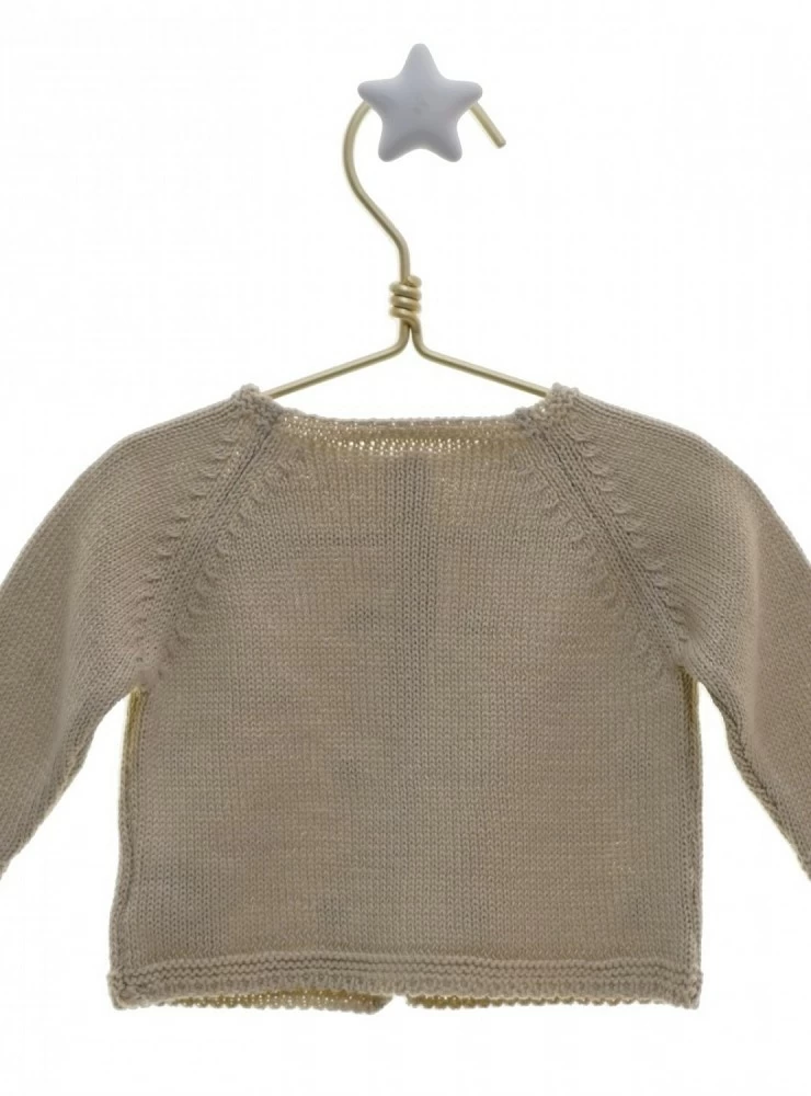 Two-tone camel knit jacket with dusty green bodoques