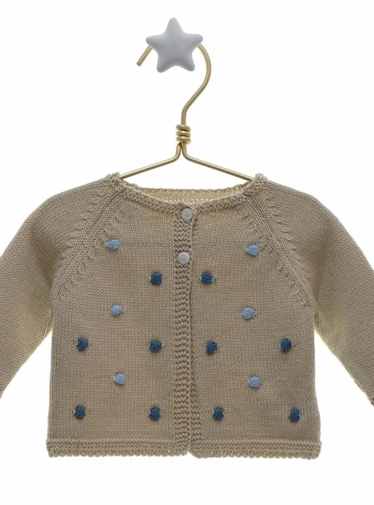 Two-tone camel knit jacket with dusty green bodoques