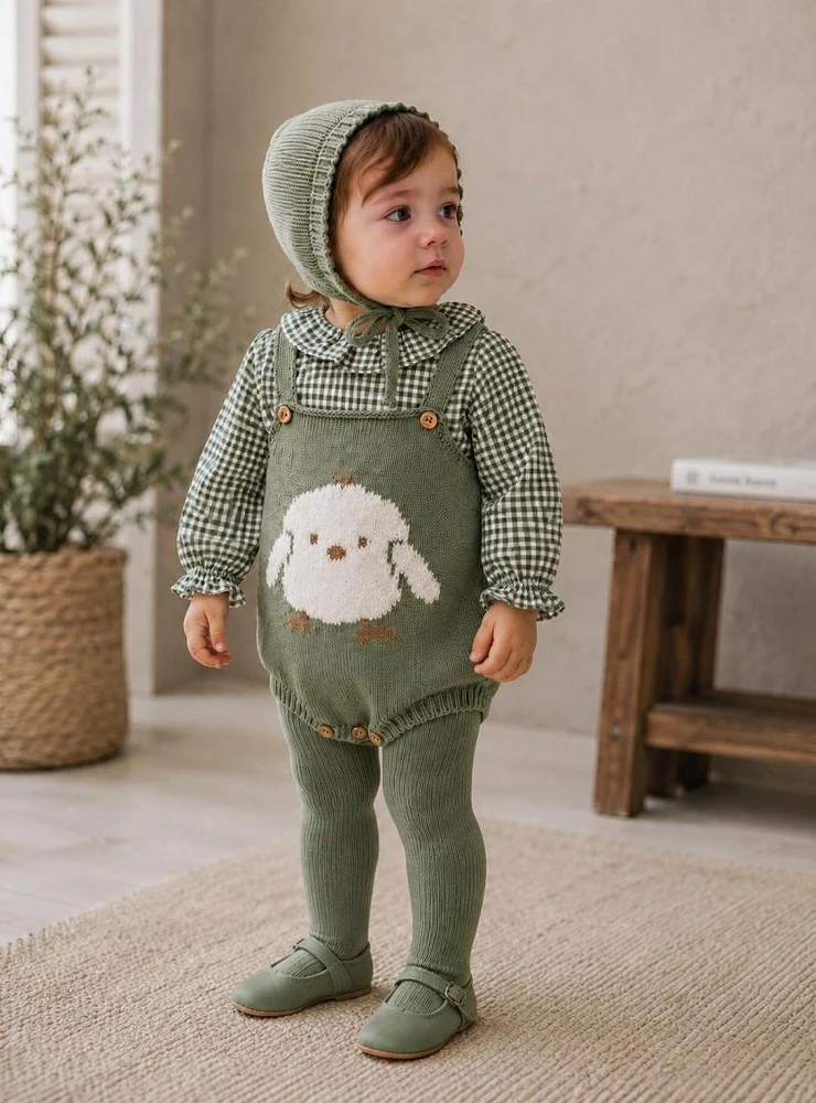 Unisex baby set: knitted romper and gingham blouse, Sweets collection