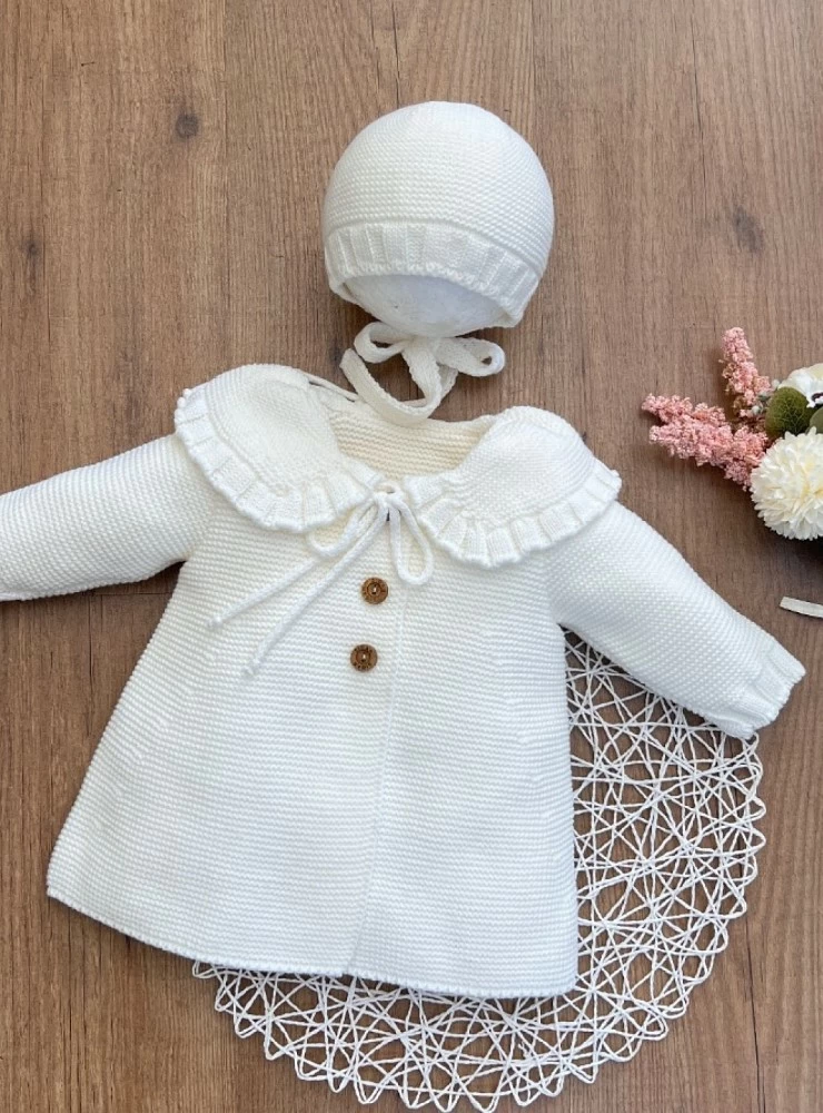 Unisex coat and special bonnet set Baptism or dress