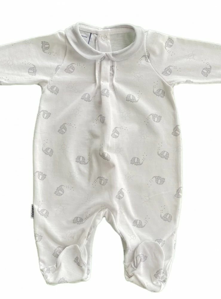 Unisex cotton romper, elephants print. Three colors. P-Summer