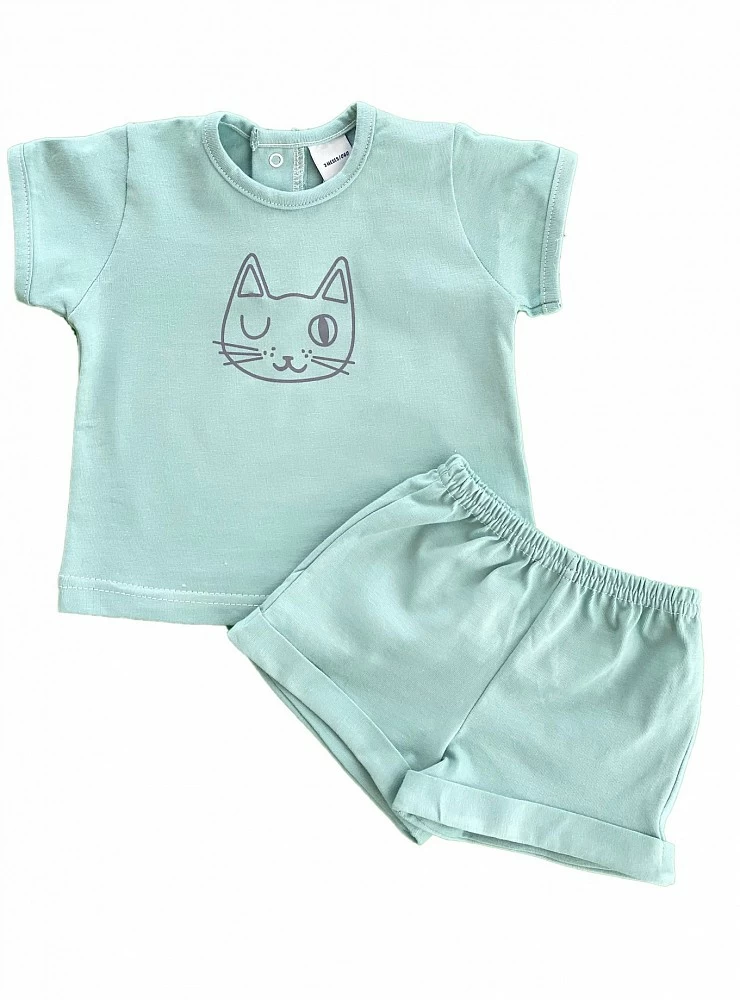 Unisex cotton set in green or blue powder. P-Summer