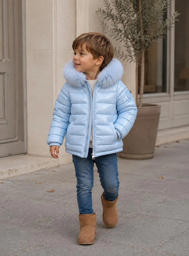 Unisex Down Coat with Detachable Natural Fur