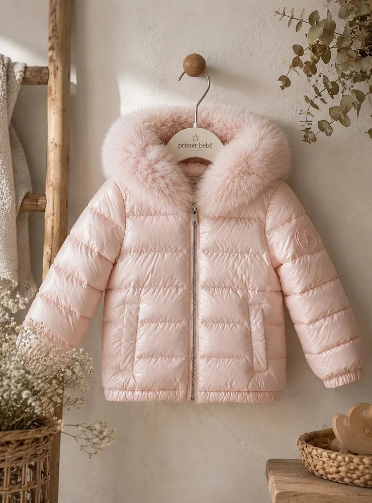Unisex Down Coat with Detachable Natural Fur
