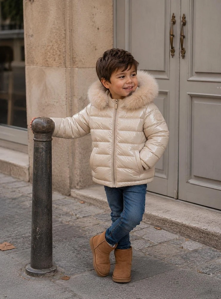 Unisex Down Coat with Detachable Natural Fur