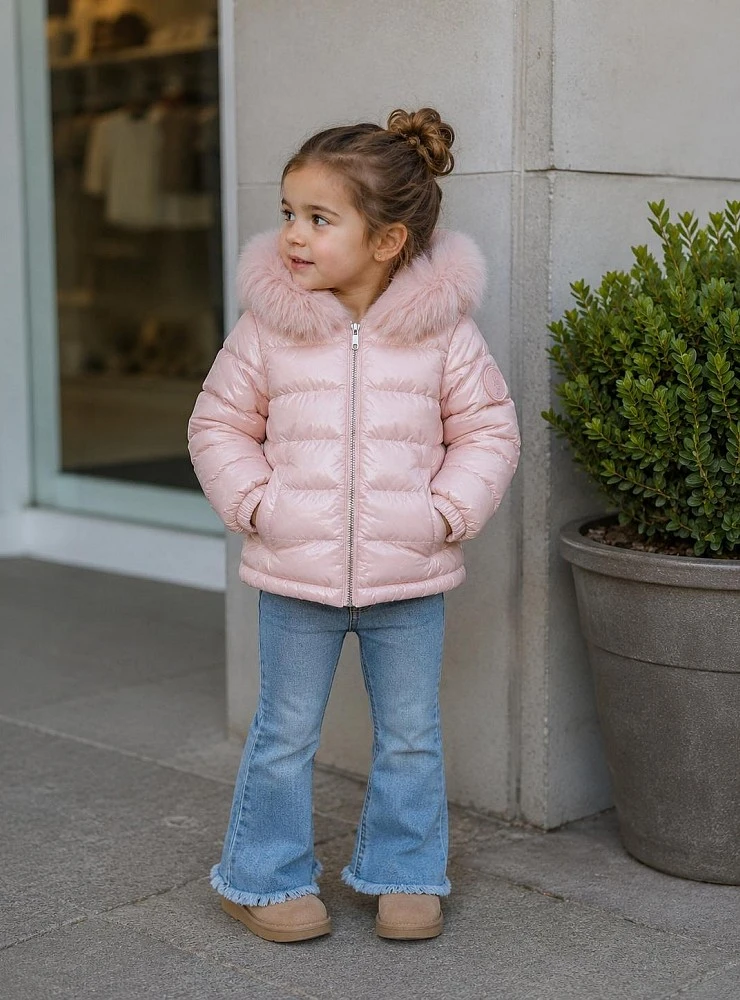 Unisex Down Coat with Detachable Natural Fur