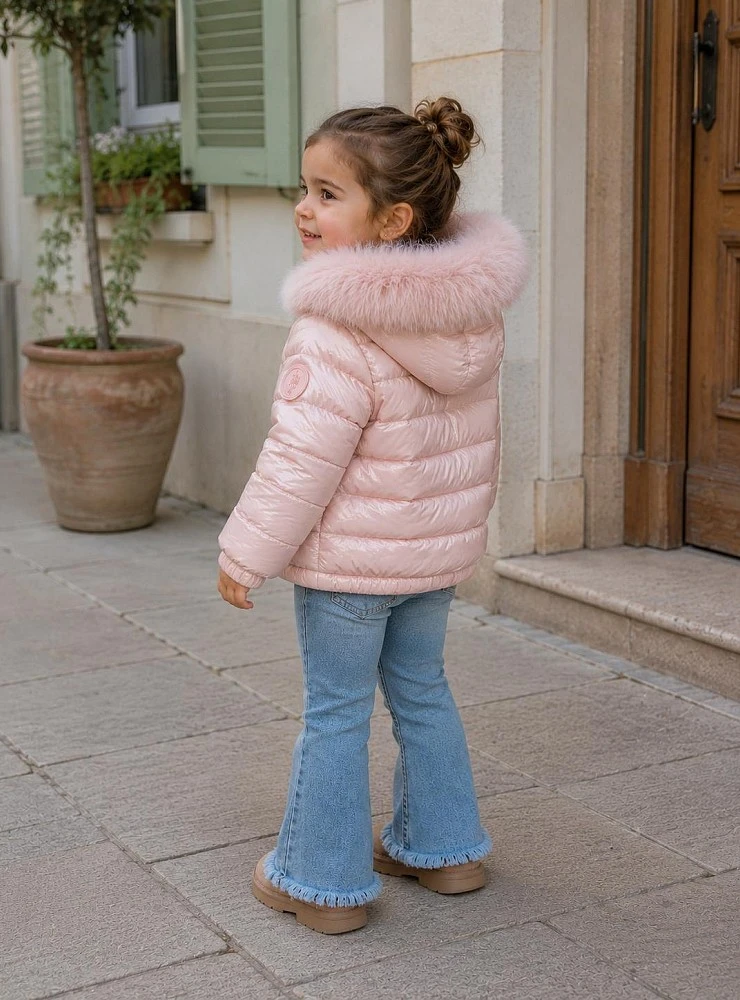 Unisex Down Coat with Detachable Natural Fur