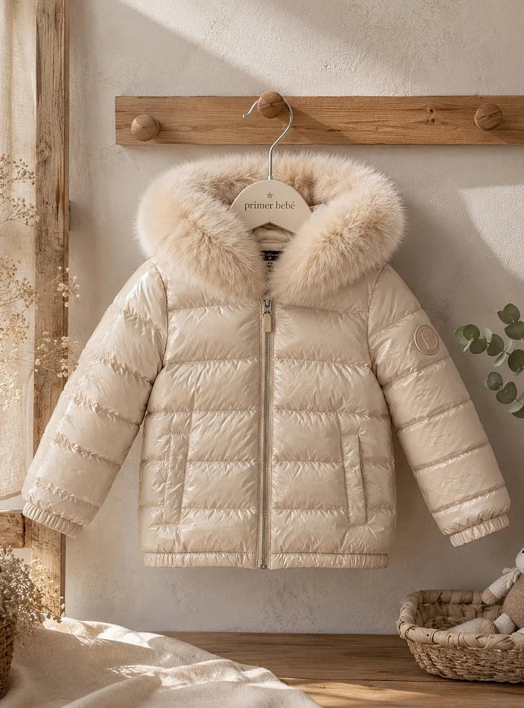 Unisex Down Coat with Detachable Natural Fur