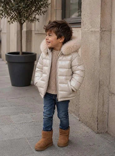 Unisex Down Coat with Detachable Natural Fur