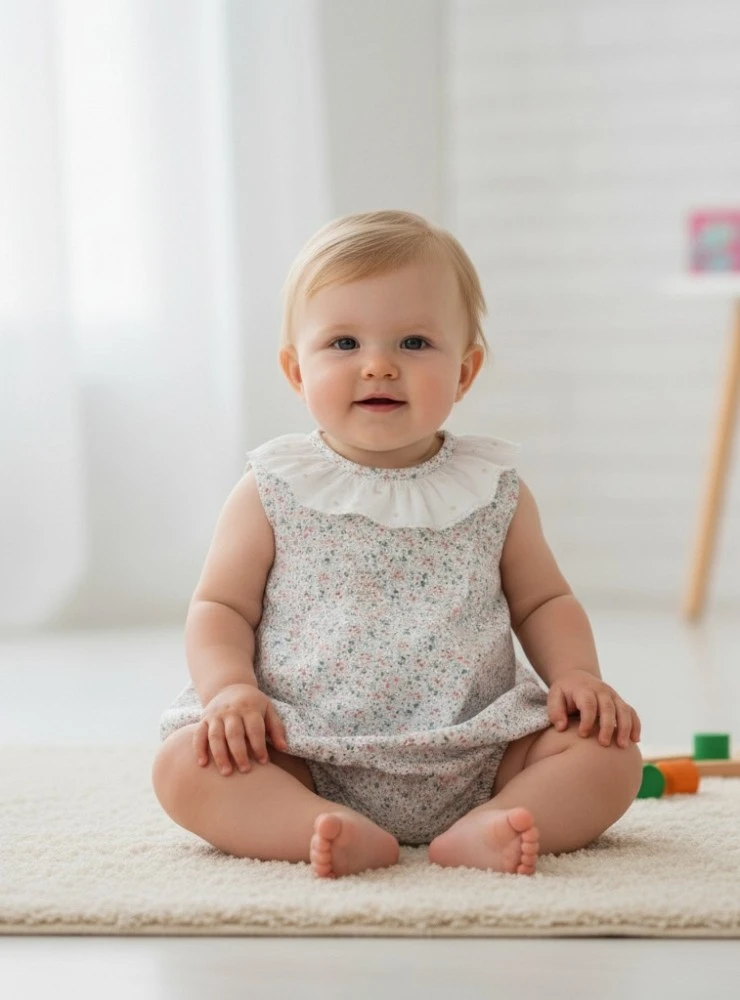 Unisex floral romper, Liberty Collection Tile
