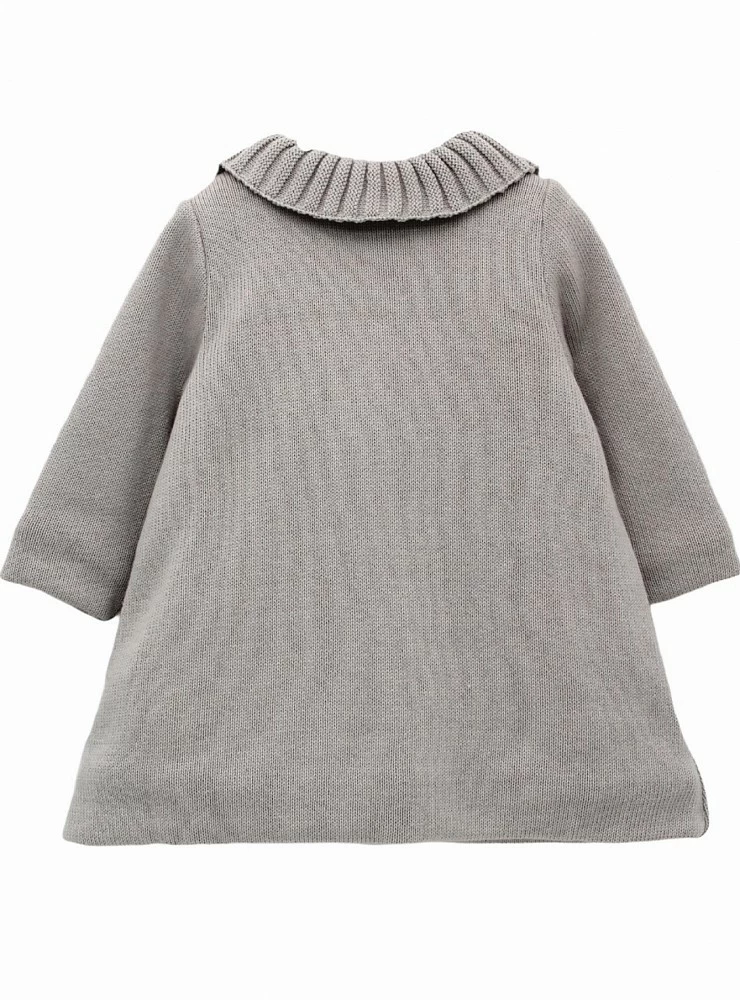 Unisex gray knitted baby coat with fur interior. Acorn Collection