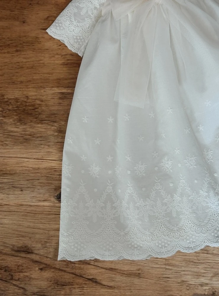 Unisex guipure lace christening gown with bonnet | Dalia Collection