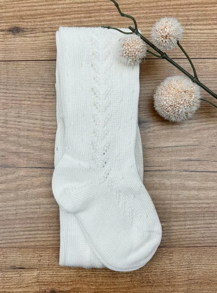 Unisex Ivory Openwork Tights for Baby