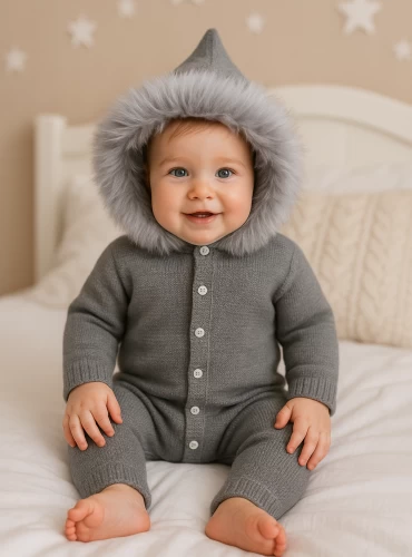 Unisex knit jumper with fur hood