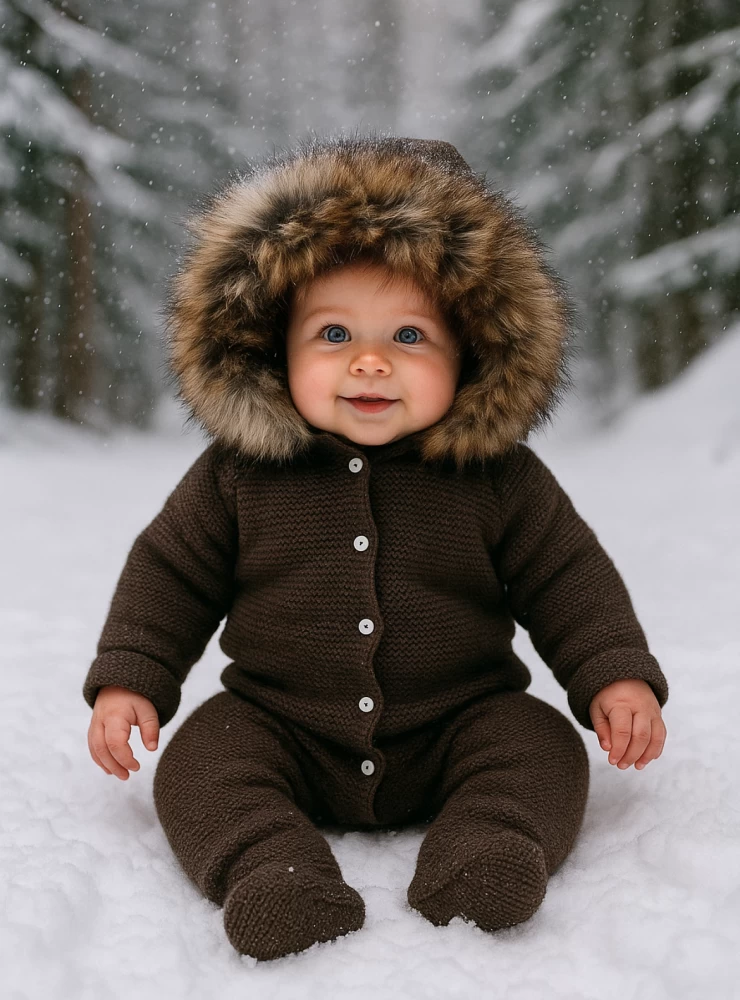 Unisex knit jumper with fur hood