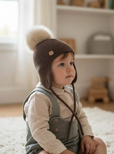 Unisex Knitted Beanie with Natural Fur Pom Pom