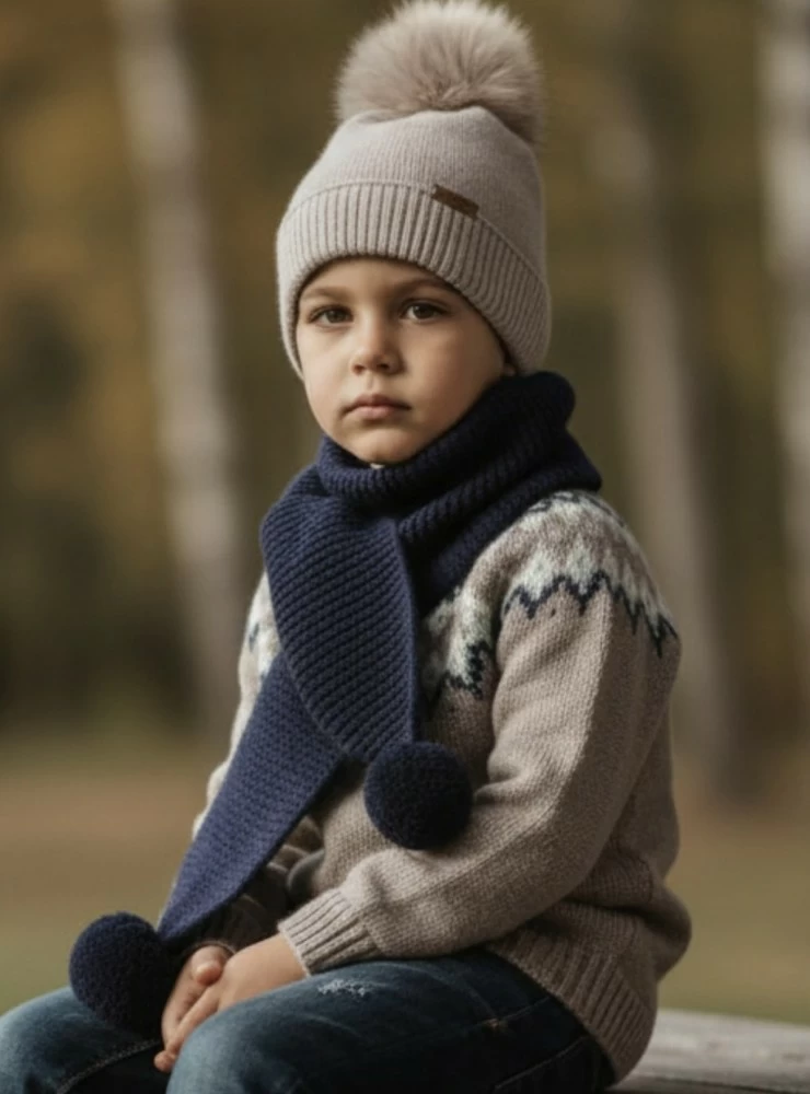 Unisex knitted scarf with tassels