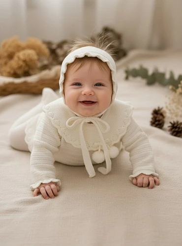 Unisex knitted set with bonnet and leggings in beige for baby