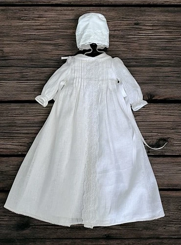 Unisex linen christening gown with bonnet | Luca Collection