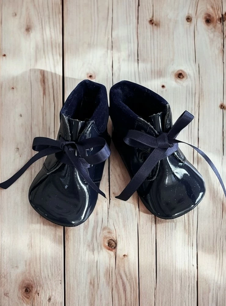 Unisex patent leather and suede navy boots