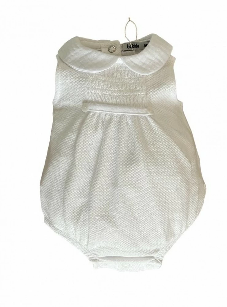Unisex piqué romper with smock knit