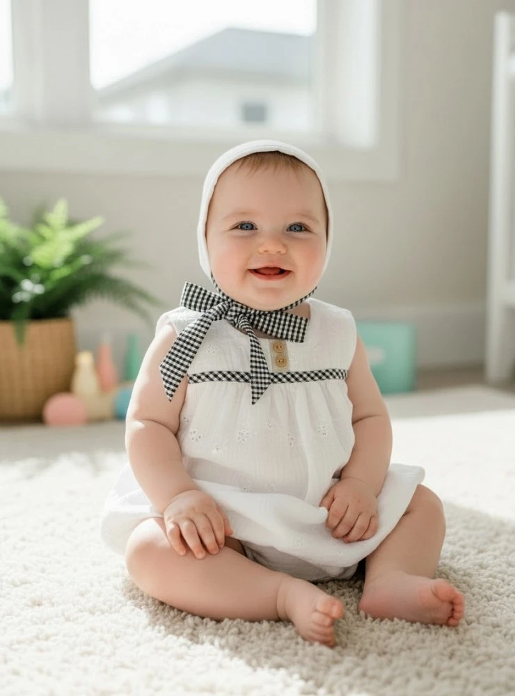 Unisex romper and bonnet set from the Ceramics Collection