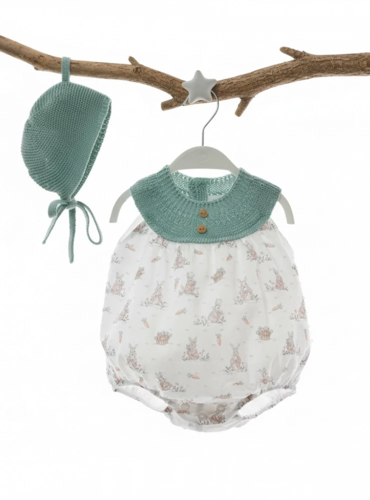 Unisex romper and bonnet set from the Irina Collection