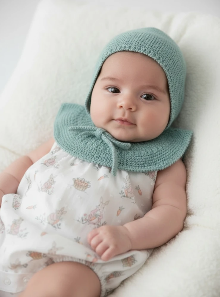 Unisex romper and bonnet set from the Irina Collection