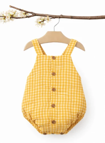 Unisex romper from the Vichy caramel collection