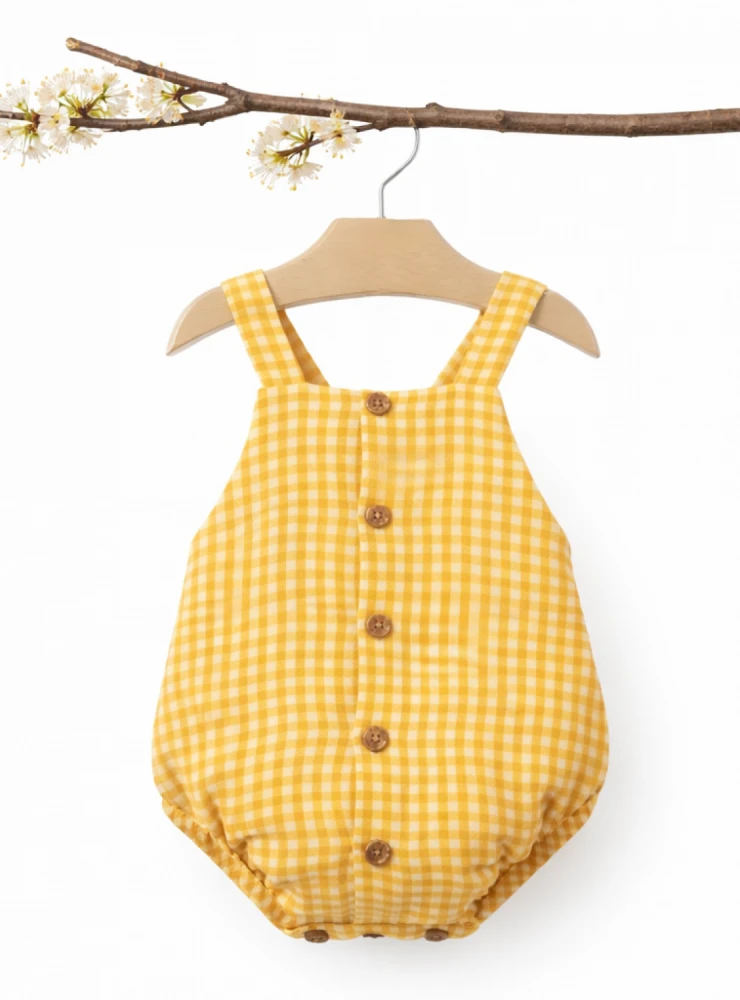 Unisex romper from the Vichy caramel collection