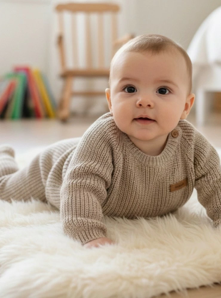 Unisex set in sand color. Made of Italian merino wool.