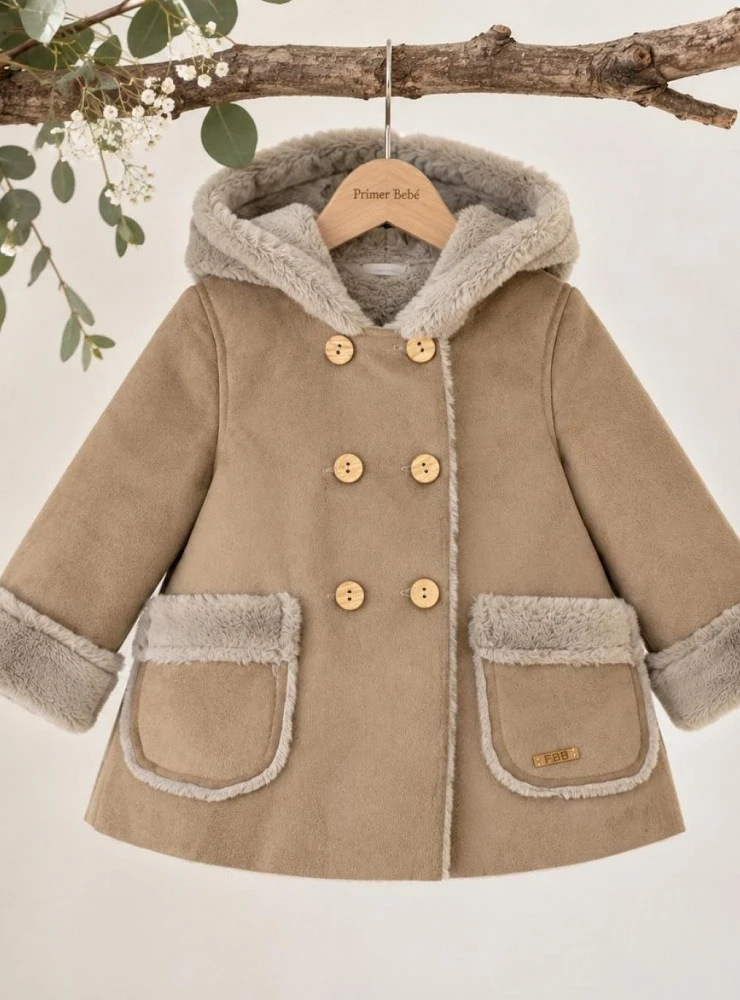 Unisex shearling-style jacket with dusty pink and camel-colored fur