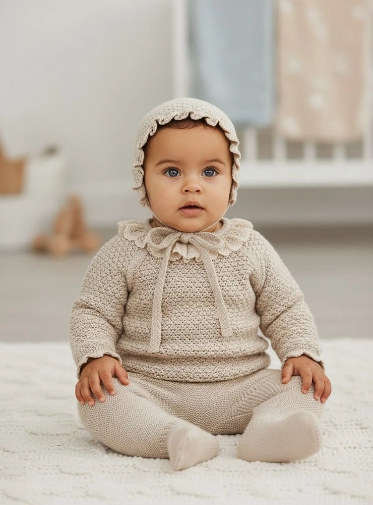 Unisex three-piece set in sand color