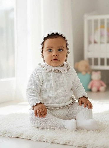 Unisex three-piece set, white with sand