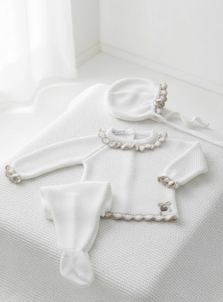 Unisex three-piece set, white with sand