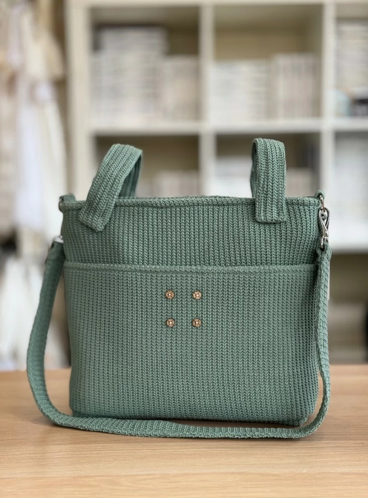 Universal dusty green knit satchel bag