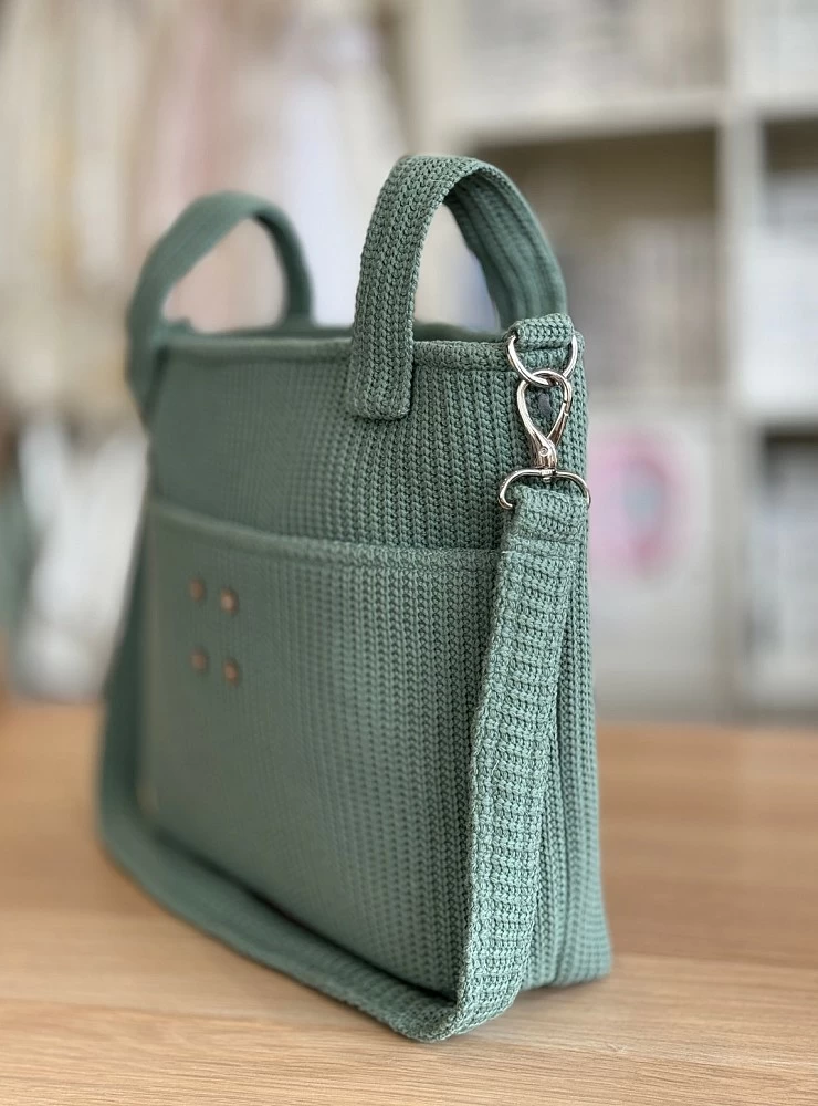 Universal dusty green knit satchel bag