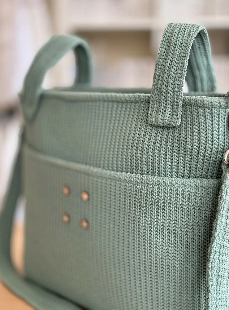 Universal dusty green knit satchel bag