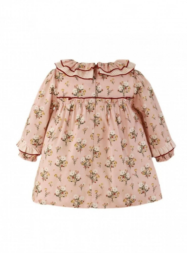 Vestido bebé niña con estampado flores en rosa y burdeos