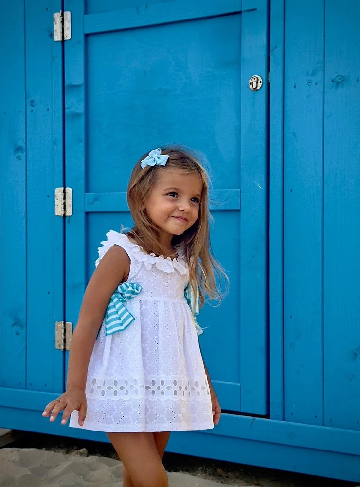 Vestido blanco colección vichy turquesa