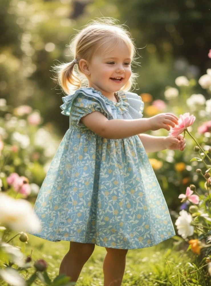 Vestido con flores y cuadros Colección Alfarería