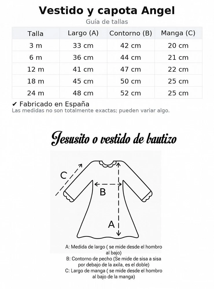 Vestido de ceremonia para bebé con capota colección Ángel