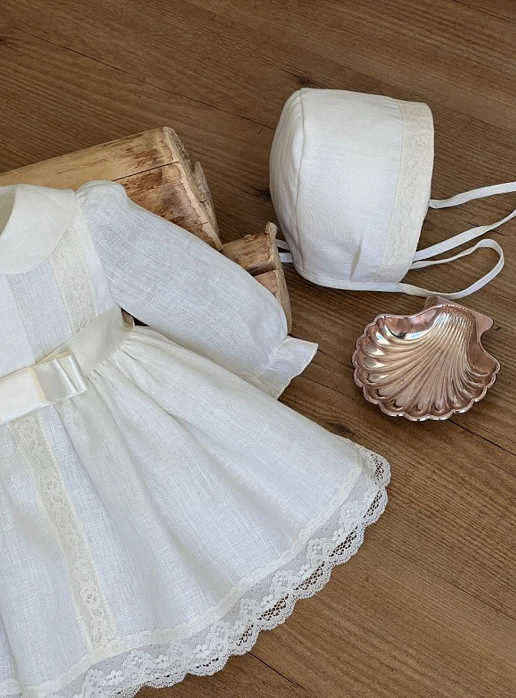 Vestido de ceremonia para bebé con capota colección Dulce manga larga