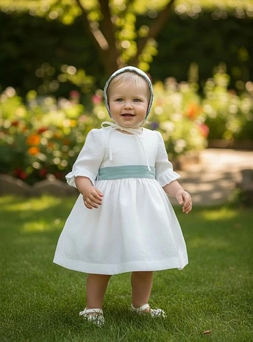Vestido de ceremonia para niña con capota de lino | Colección Aura