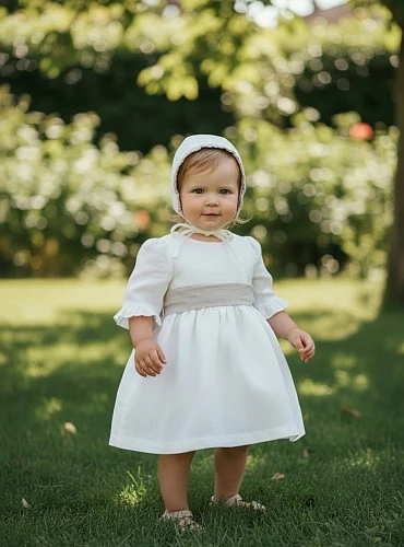 Vestido de ceremonia para niña con capota de lino | Colección Aura